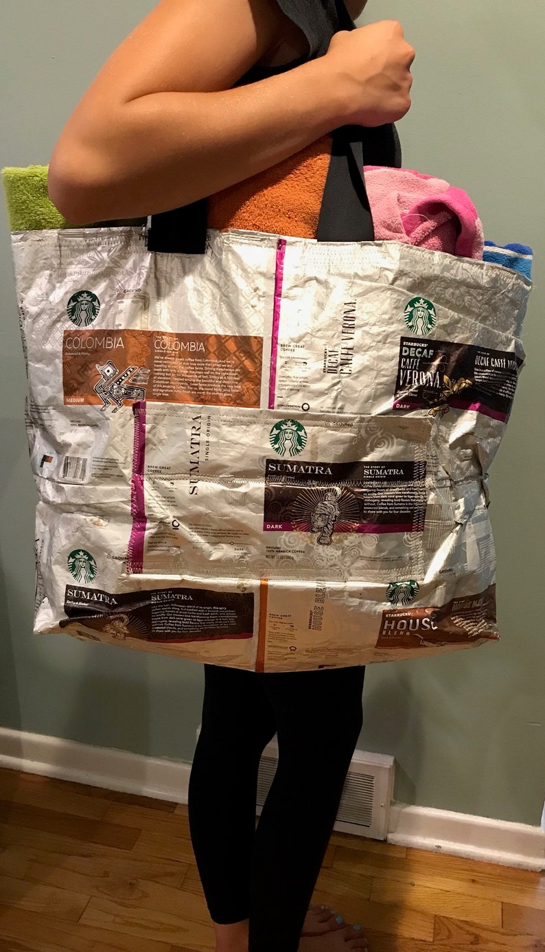 Large Recycled Starbucks Coffee Bag ToteFarmers Market BagPool or Beach Tote