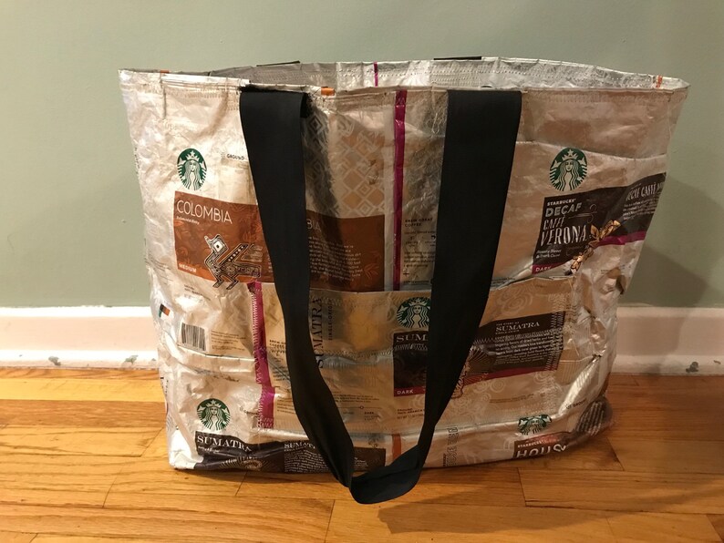 Large Recycled Starbucks Coffee Bag ToteFarmers Market BagPool or Beach Tote