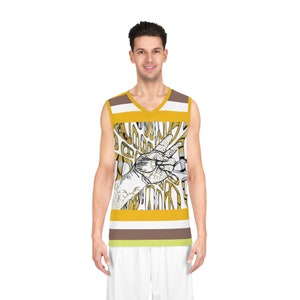 Golden Peace Sleeveless Jersey, Hand Peace Sign Sleeveless Men&#39;s Shirt, Retro Peace Sports Jersey, Mod Peace Signs Basketball Jersey Top