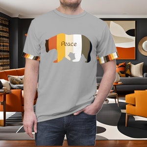 Peace Bear Pride Pullover Crewneck Shirt, LGBTQ Gay Bear Peace Tee, Shirt for Stylish Gay Bear, Peace Bear Silhouette T-Shirt for Gay Bear