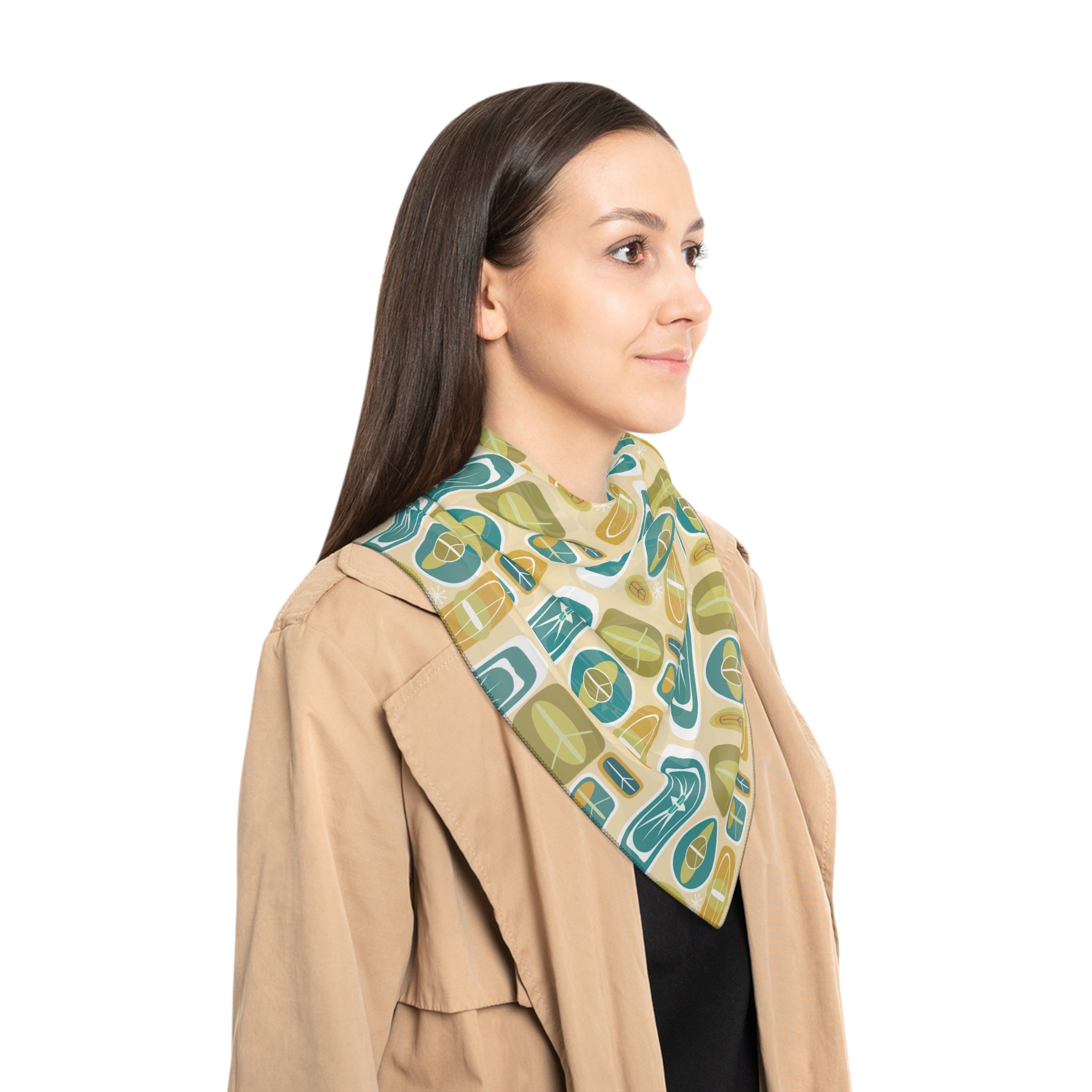 小物 Mid-Century French Cotton Scarf Mid Century Modern Style Square Peace Scarf, Retro Mod Peace Scarf