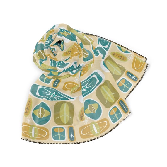 Mid Century Modern Style Square Peace Scarf, Retro Mod Peace Scarf