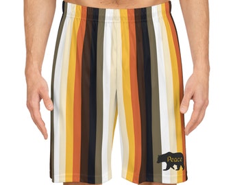 Peace Bear Basketball Shorts, Bear Pride Breathable Sport Short, Bear Pride Flag Peace Sign Shorts, LGBTQ Peace Sign Shorts
