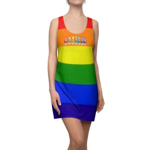 Diverse Peace Pride Racerback Sleeveless Dress, Rainbow LGBTQ+ Pride Flag Dress, Gay Pride Celebration Diversity Buddhas Rainbow Dress