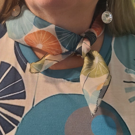 Atomic Peace Mid Century Modern Style Scarf in Poly Chiffon or Poly Voile,  Retro Mod Peace Scarf, Retro Scarf 2 sizes 25"x25" or 50"x50"