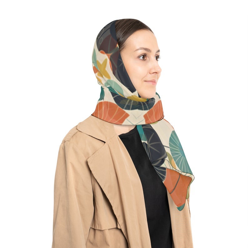 Atomic Peace Mid Century Modern Style Scarf in Poly Chiffon or Poly Voile, Retro Mod Peace Scarf, Retro Scarf 2 sizes 25"x25" or 50"x50" image 3