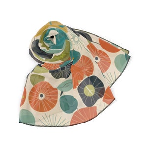 Atomic Peace Mid Century Modern Style Scarf in Poly Chiffon or Poly Voile, Retro Mod Peace Scarf, Retro Scarf 2 sizes 25"x25" or 50"x50" image 5