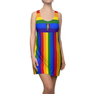Diverse Peace Pride Racerback Sleeveless Dress, Rainbow LGBTQ+ Pride Flag Dress, Gay Pride Celebration Diversity Buddha Rainbow Dress