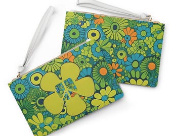 Bolso de mano con diseño de flor de la paz: bolso de mano estilo vintage, bolso de noche retro con diseño de flores de los años 60, bolso hippie con diseño floral, bolso hippie con símbolo de la paz y flores