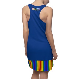 Diverse Peace Pride Racerback Sleeveless Dress, Rainbow LGBTQ+ Blue Vertical Stripe Pride Flag Dress, Gay Pride Celebration Diversity Dress