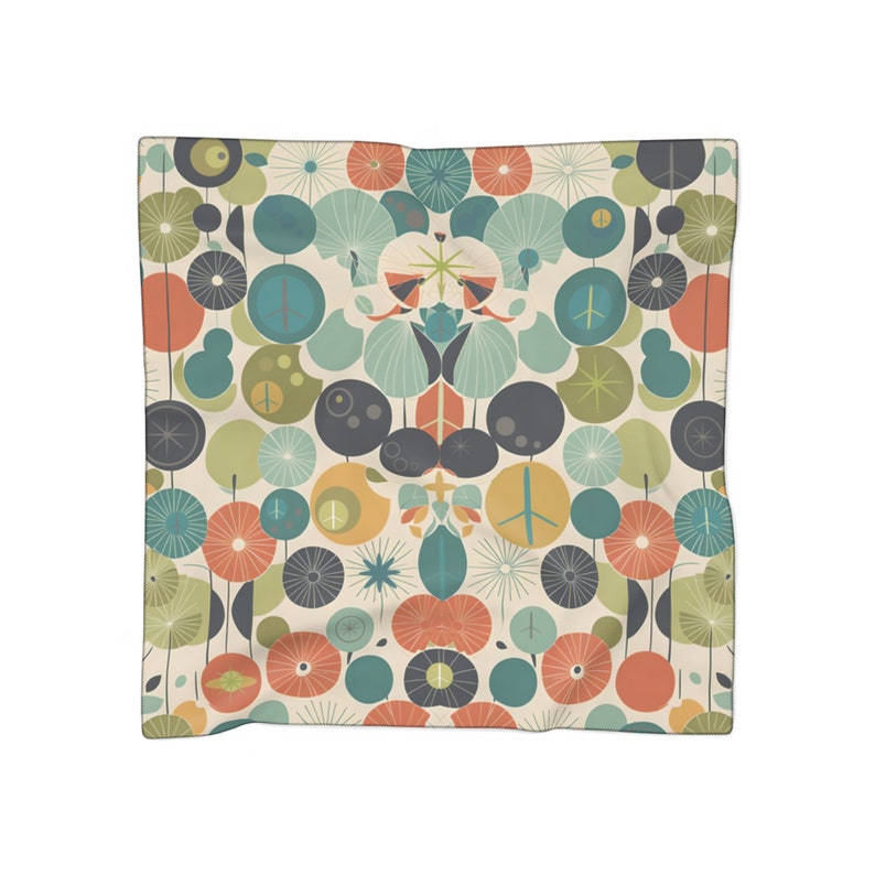 Atomic Peace Mid Century Modern Style Scarf in Poly Chiffon or Poly Voile, Retro Mod Peace Scarf, Retro Scarf 2 sizes 25"x25" or 50"x50" image 4