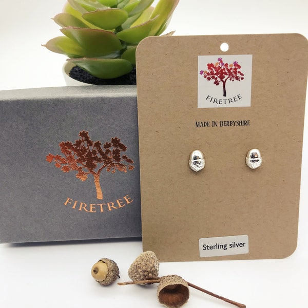 Acorn Sterling Silver Earrings, Handmade Nature Studs