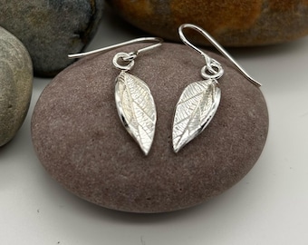 Leaf Drop Earrings Sterling Silver Handmade