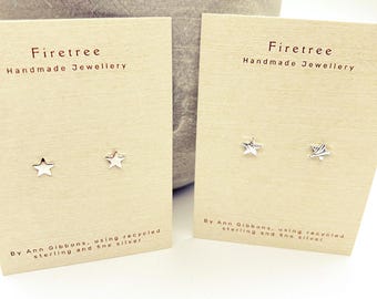 Star Earrings, Sterling Silver Dainty Studs