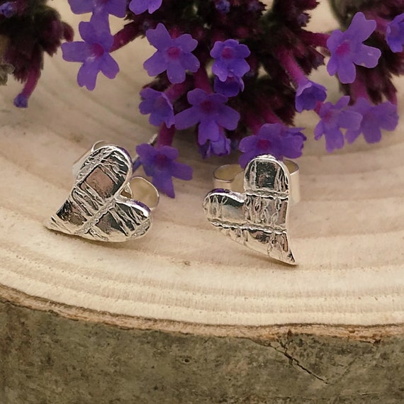 Midi Silver Heart Studs. Silver Heart Earrings.
