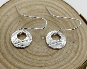 Round Drop Earrings With Natural Leaf Imprint