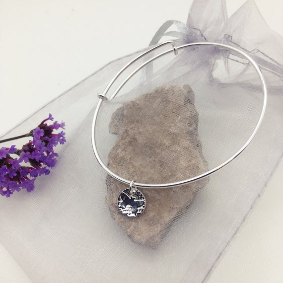 Silver bangle, Butterfly charm bracelet, Personalised bangle