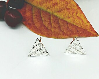 Triangular Silver Ear Stud Earrings