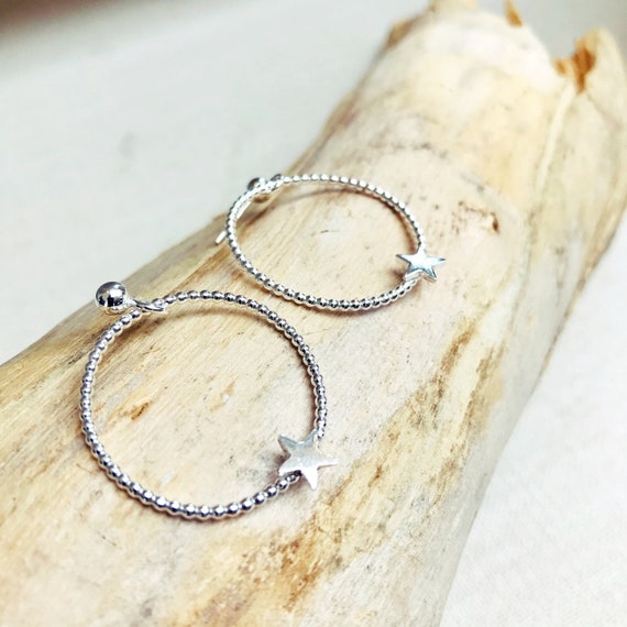 Star Hoop Stud Earrings, Sterling Silver