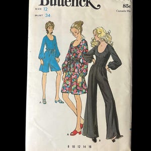 Vintage 1970’s Butterick Sewing Pattern Misses’ One-Piece Pantdress  #6009, Size 12, Bust 34