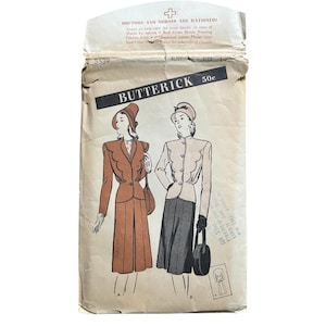 Vintage 1940’s Butterick Sewing Pattern 3539. Size 14, Bust 32”. Misses’ Two-Piece Dressmaker Suit