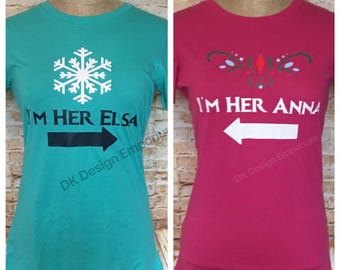 Set of Anna and Elsa Fitted Tees - I'm Her Elsa Women's T-Shirt - I'm Her Anna - Frozen Inspired Vacation Shirt - Sister Matching Shirts
