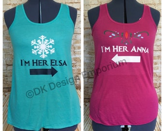 Set of Anna and Elsa Tanks - I'm Her Elsa Flowy Women's Tank - I'm Her Anna - Frozen Inspired Vacation Shirt - Sister Matching Shirts
