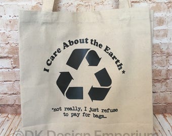 Funny Tote Bag - Plastic Bag Law Tote - Funny Grocery Bag - Earth Canvas Tote Bag - Market Bag - Reusable Grocery Bag - Eco-Friendly Bag