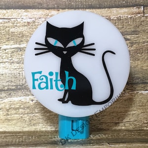 Personalized Black Kitty Night Light - Retro Cat Nightlight - Kids Decor - Bathroom Light - Little Girl Gift - Bathroom Decor - Kitten Light