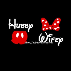 Hubby & Wifey - Disney Mickey Minnie - 2 matching DIY IRON ON decals