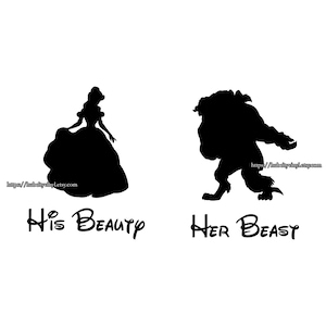 His Beauty - Her Beast - Disney - 2 matching DIY IRON ON decals