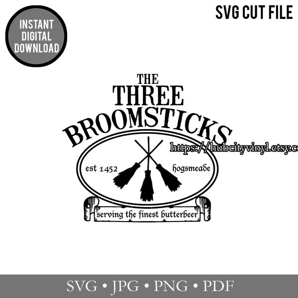 SVG - Cut File - Instant Download - Three Broomsticks Vinyl (.svg, .jpg, .png, .pdf) - for Silhouette, Cricut, and more!