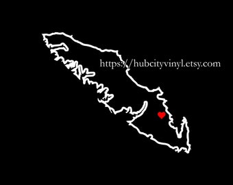 Vancouver Island Outline Vinyl Decal - WITH HEART