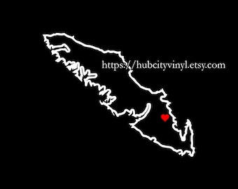 Vancouver Island Outline Vinyl Decal - WITH HEART