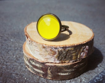 Yellow ring, adjustable ring, statement ring, antique brass ring, glass dome ring, antique bronze ring, jewelry gift