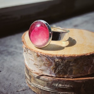 Pink ring, adjustable ring, statement ring, glass dome ring,  jewelry gift