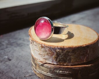 Pink ring, adjustable ring, statement ring, glass dome ring,  jewelry gift