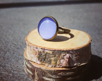 blue ring, adjustable ring, statement ring, antique brass ring, glass dome ring, antique bronze ring, jewelry gift