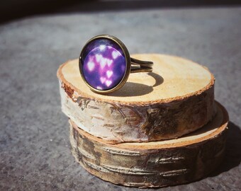 Hearts ring, adjustable ring, statement ring, antique brass ring, glass dome ring, antique bronze ring, jewelry gift