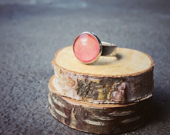 Peach ring, silver ring, Purple, adjustable ring, coloured ring, statement ring, wedding ring, glass dome ring,jewelry gift for her