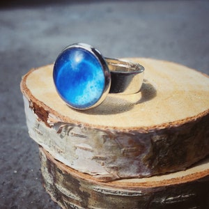 Blue ring, adjustable ring, statement ring, glass dome ring,  jewelry gift