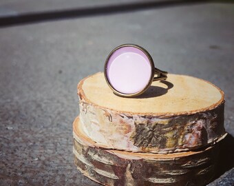 Lite Pink ring, adjustable ring, statement ring, antique brass ring, glass dome ring, antique bronze ring, jewelry gift