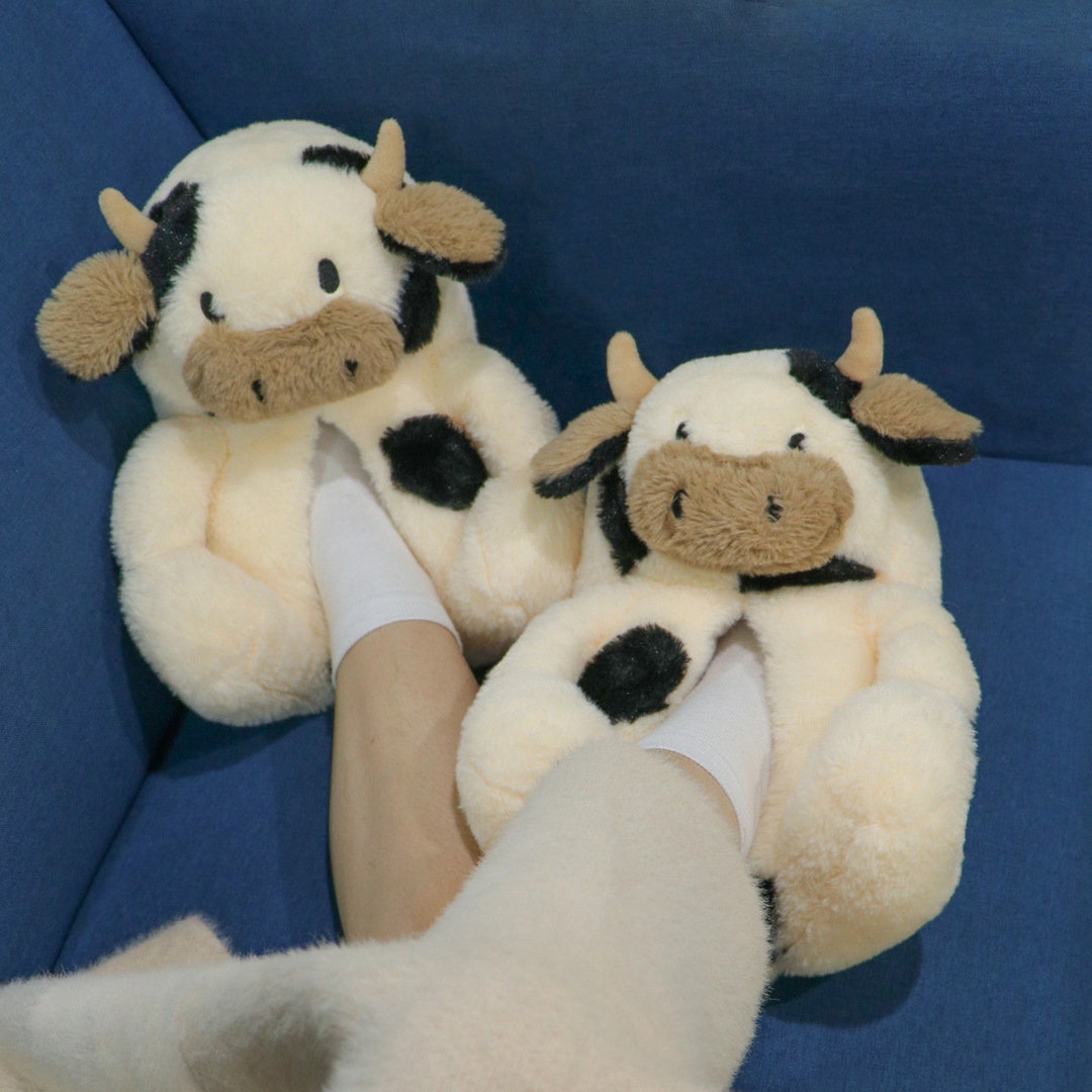 Cute Cow Slippers Moo Slippers Animal Slippers Fluffy Etsy