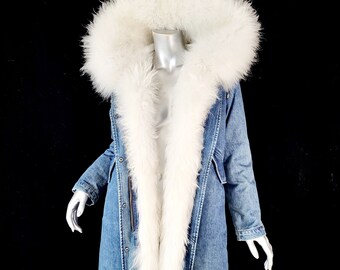 Denim Fox Fur Jacket - Etsy