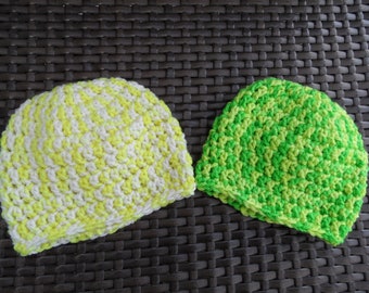 Pair of hand crocheted new born beanies
