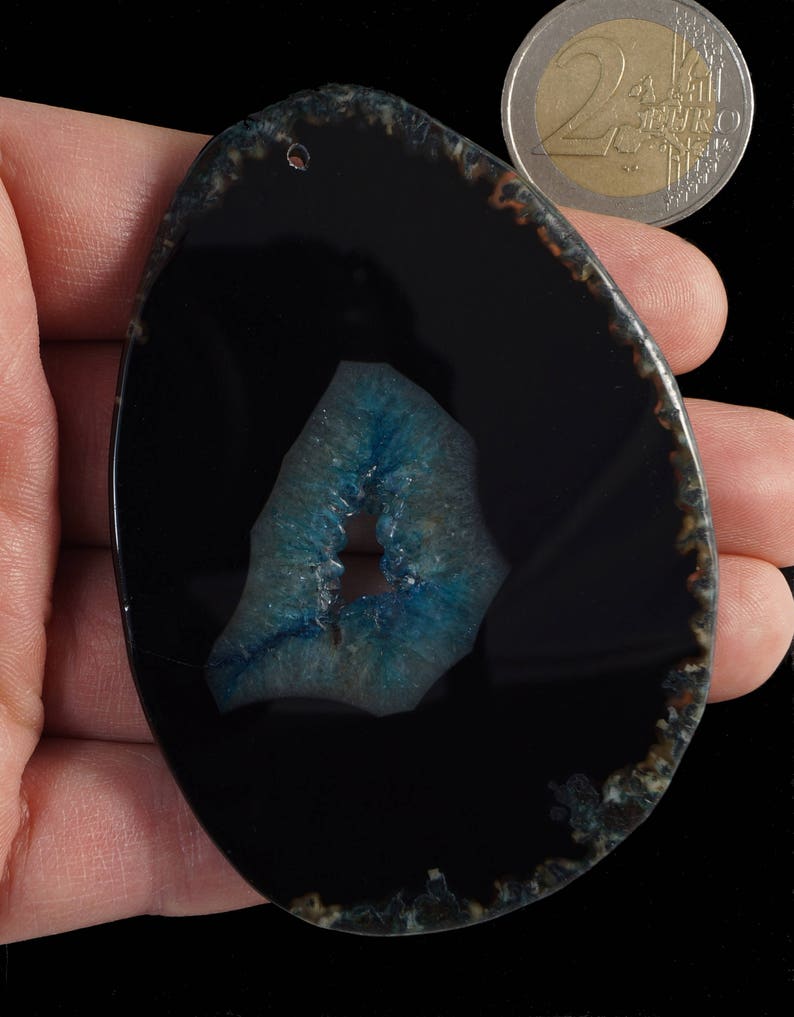 blue black Druzy geode Agate slice pendant stone EA1229