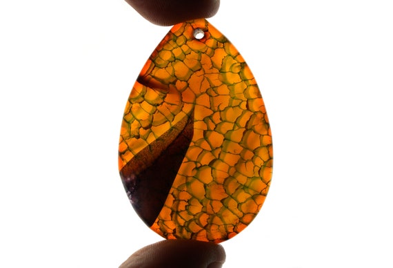 red Dragon Veins Agate Pendant stone Unique orange EA609