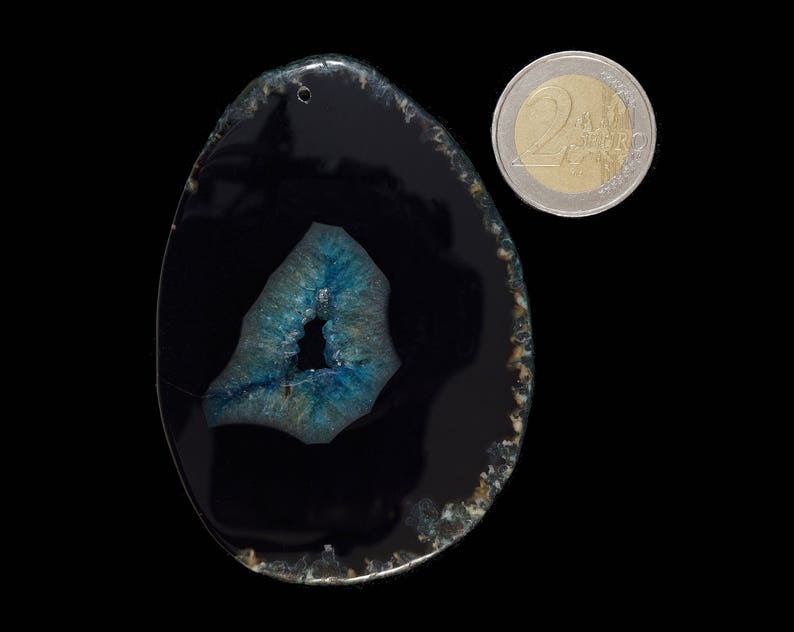 blue black Druzy geode Agate slice pendant stone EA1229
