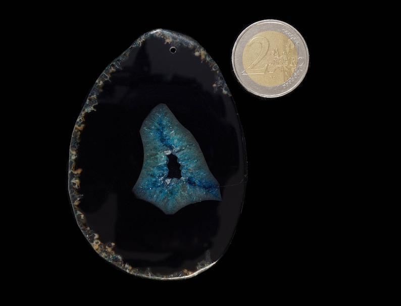 blue black Druzy geode Agate slice pendant stone EA1229