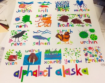 Kids' Alphabet, Alphabet Alaska, Poster 13 x 19, Classroom Art